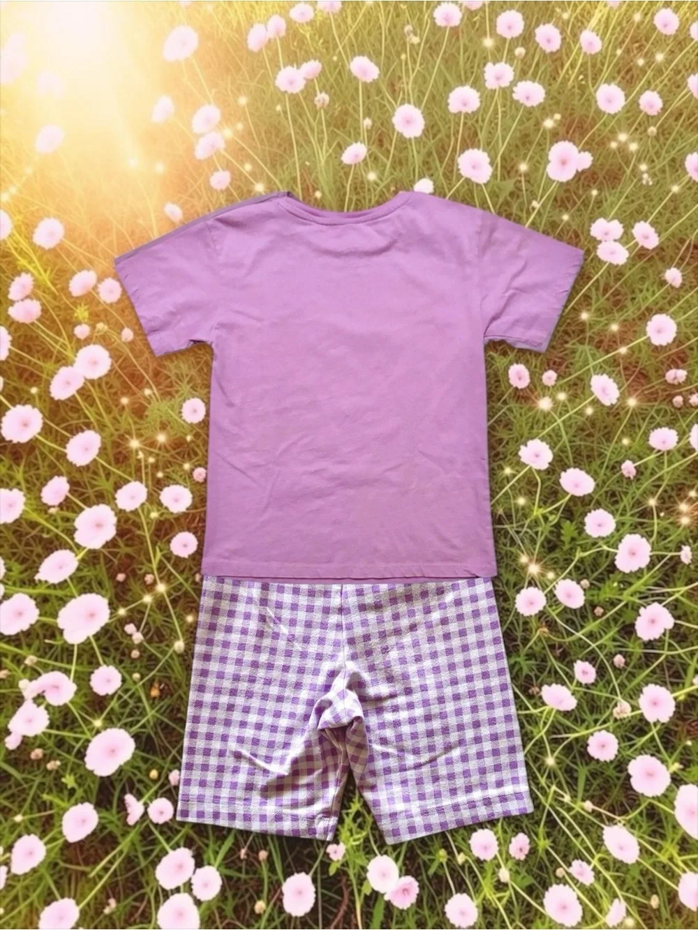 Disney Wish Tee + Lavender Gingham Shorts Outfit – Girls Small 6/6X & 6–7